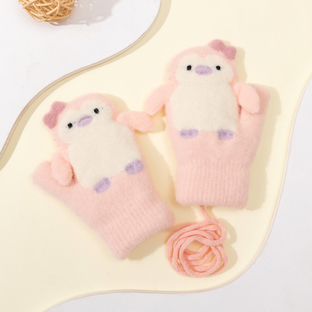 Wool Glove Lined - ถุงมือกันหลุดสำหรับเด็ก ถุงมือถักบุขนแกะสำหรับฤดูหนาว ถุงมือไหมพรมอุ่นสำหรับเด็ก ขอบยางยืด