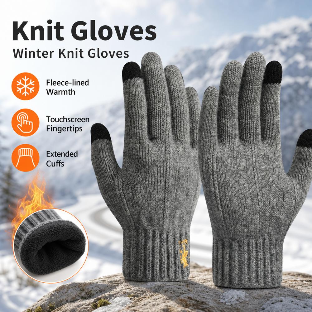 Wool Glove Lined - ถุงมือถักขนแกะกันหนาวสำหรับผู้ชาย ปี 2026 แบบเต็มนิ้ว บุขนฟลีซ ให้ความอบอุ่น